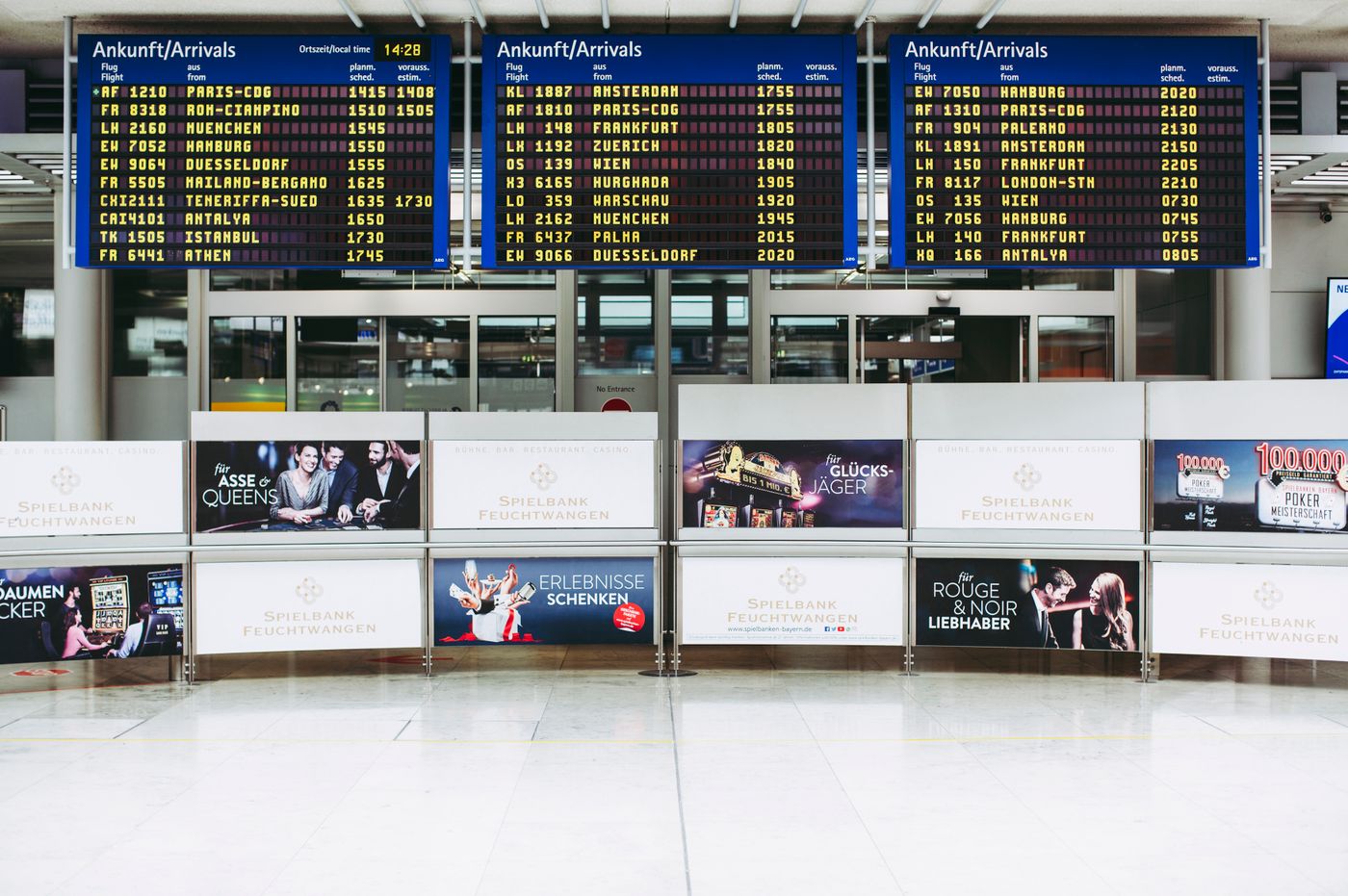 Electronic arrivals boards in an airport terminal